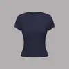 Camiseta Básica Estilo Kardashian Europeu e Americano Cor Sólida Gola Redonda Elástica Ombro Normal Manga Curta para Mulheres, Top de Verão Fino Cintura Ajustada