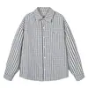 Camisa Casual de Manga Larga a Cuadros Seersucker para Hombre, Nueva Colección Otoño 2026, con Bordado de Cachorro y Cuello Campana