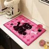 Alfombrilla Drenante de Tierra de Diatomeas para Gatos con Bloques de Color Dulces y Frescos, Rayas Rojas y Azules, Alfombrilla Absorbente para Cocina, Alfombrilla Antideslizante para Mesa, Alfombrilla para Control de Agua para Vajilla