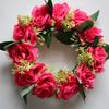 Pano de seda artificial Rosa Flor Guirlanda Decoração da porta Guirlanda de Natal Dia dos Namorados Pendurado Anel Coroa de flores Pingente Decoração da porta
