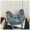 Bolsa jeans criativa feminina com borla Maomao bolsa de axila textura avançada xadrez casual bolsa de ombro transversal bolinho de massa