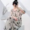Novo Pijama Feminino de Algodão e Seda Manga Curta Verão Longo Pijama de Alta Qualidade Primavera e Outono Tamanho Plus Size Grande Roupa de Casa