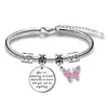 Pulsera de cadena de acero inoxidable con etiqueta redonda hueca de corazón, colgante grabado, colgante de mariposa con diamante, pulsera de acero inoxidable