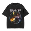 Camiseta Lavada de un Hombre Montando una Motocicleta bajo la Lluvia Prince Rogers Nelson Camiseta Hip Hop High Street Streetwear