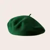 Boina de color liso bordada transfronteriza, gorro tejido, sombrero popular de lana azul marino, sombrero artístico retro moderno versátil de artista