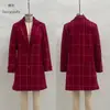 2026 Estilo Europeo Retro Cuadros Casual Temperamento Abrigo de Longitud Media con Solapas Abrigo de Lana para Mujer