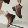 Botines Marrones Redondos Talla 34-43 para Mujer, Botas de Cuero Transfronterizas Talla Grande, Versátiles Impermeables de Plataforma Antideslizantes para Montar