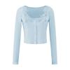 Cardigan Feminino Pequeno com Acabamento em Renda Outono/Inverno Novo Camisa Básica Slim Fit Camiseta de Manga Longa com Gola Redonda