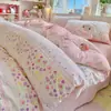 Juego de cuatro piezas de algodón acolchado tipo caricatura Clase A, gasa de doble capa fresca y simple estilo ins, juego de tres piezas de algodón puro para dormir sin ropa, fundas de edredón individuales y dobles 3