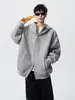 Sudadera con capucha de cremallera de talla grande estilo americano, versátil para primavera y otoño, color liso, corte holgado, chaqueta casual para hombre
