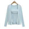 Top Tubo Dulce y Juvenil con Diseño Plisado que Ceñe la Cintura, Conjunto de Dos Piezas para Mujer 2026 Nuevo Cardigan Chal de Manga Larga