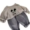 Camiseta de manga larga de algodón puro para niños, estilo primavera y otoño, diseño versátil de dibujos animados de Mickey para niños y niñas, camiseta básica para bebé, modelo nuevo