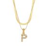 Europa y Estados Unidos venta caliente transfronteriza collar de doble cadena con letra de circonita moda retro acero inoxidable chapado en oro de 18K joyería mujer