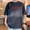 Camiseta de Manga Corta de Seda Helada Nasa para Hombre Verano Nueva Tendencia Americana Estampada de Media Manga Versátil Holgada Casual Top