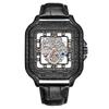Reloj Decorativo Retro Cuadrado Grabado de Cuarzo para Hombre con Escala Romana, Mecánico Totalmente Automático, Resistente al Agua, Correa de Acero, Modelo de Moda