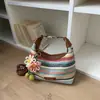 Bolso de Paja Rayado Arcoíris para Mujer 2026 Verano Nuevo Estilo Vacaciones en la Costa Bolso de Hombro Tejido Bolso Tote para Viajar