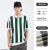 Camisas Polo Masculinas de Exportação Europeia e Americana Personalizadas Elegantes Listradas Gola Cortada Malha de Lã 16 Fios Malha Masculina de Manga Curta
