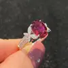 Anillo de plata Huajie para mujer, anillo de mariposa simulada de corindón rojo, nuevo producto transfronterizo más vendido, venta directa de fábrica de joyería