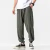 Calças Esportivas de Linho Estilo Japonês de Verão Masculinas Perna Larga Solta Tamanho Plus Casual Calças Comprimento Tornozelo Calças Finas Estilo Coreano Modernas