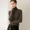 Suéter 100% cachemira pura para mujer, de cuello alto, listo para usar, ajuste slim para otoño e invierno, cuello alto apilado, camiseta base de punto ajustada
