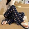 Calças de Pijama de Algodão Seda de Verão Calças Finas de Perna Larga Femininas Calças Florais Explosões para Casa Roupa de Exterior Calças Capri de Algodão Artificial