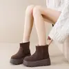 Botines Peludos 2025 Nuevos Otoño e Invierno Cálidos con Cremallera Trasera Suela Gruesa Botas de Nieve Botines de Algodón Retro Boken