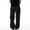 Calça Jeans A-Line de Sarja Crua Preta com Cinco Botões para Homens e Mulheres, Solta, Emagrecedora, Versátil, Perna Banana Perna Reta Calça Perna Larga 3D