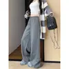 Toma real de los nuevos pantalones anchos simples de estilo otoñal con cordón, cintura elástica, pantalones de chándal casuales holgados simples para mujer 19060