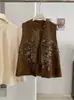 KEKEZOON Novo Estilo Chinês Resistente Bordado com Contas Gola Alta Jacquard Sem Mangas Colete Elegante Estilo Nacional Roupa Exterior 9257