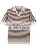 Camiseta de Punto Color Block a Rayas Retro para Hombre, Nuevo Estilo de Verano con Cuello de Gaviota, Camiseta Básica Versátil Casual de Manga Corta Calibre 14
