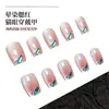 10 Peças de Manicure Simples Curta, Adesivos de Unha Cat Eye Degradê Blush, Unhas Portáteis Feitas à Mão com Diamante Azul Pavão
