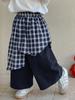 Calça Jeans Feminina Tongsen Tongma Outono 2026 Calça Xadrez Infantil com Aba Traseira Calça Reta Wide-Leg Feminina de Outono