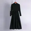 Vestido de punto largo de punto con cuello medio alto, amplio y de gran tamaño para Otoño e Invierno, cintura ajustada, adelgazante, manga larga, simple, elegante, falda base tipo suéter para mujer