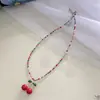 Celebridade da Internet Coreana Nova Cor Colar de Contas de Cereja Doce Fofo Estilo Menina Corrente de Clavícula de Cereja Colar para Mulheres