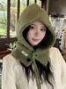 Balaclava de Lã da Coreia do Sul Chapéu Feminino Outono e Inverno à Prova de Vento Quente Proteção para Ouvido Lenço Peça Única Chapéu de Lã Tricotado