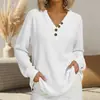 Camisa Polo Waffle Amazon Enviada Feminina Solta Casual Gola V Manga Longa Camiseta Camada Base