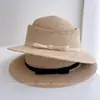 Sombrero de cubo de rafia con lazo, estilo vacacional, copa cóncava, de seda y lino para mujer, sombrero de paja para protección solar en vacaciones de verano en la playa, sombrero de pescador