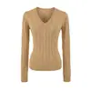 Suéter de punto trenzado con cuello en V, capa base ajustada, nueva colección otoño/invierno 2025 para mujer, top de punto de manga larga, venta al por mayor transfronteriza