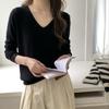 Blusa de Tricô de Lã Gola V Manga Longa para Mulheres Outono Inverno Novo Estilo Cor Lisa Simples Efeito Emagrecedor Camada Base Tricô Malha