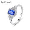 Anillo PAG & MAG Caibao de Plata 925 Joyería de Mano Anillo de Zafiro Sintético Moda Europea y Americana Joyería de Comercio Exterior Transfronterizo