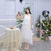 Estilo Francés Delicado Halter con Cuentas Falda Pastel para Mujer Verano Nuevo Estilo Volantes Dobladillo Grande Elegante Vestido Largo