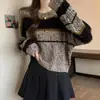 Suéter de Punto con Rayas Retro y Bloques de Color Cuello Redondo para Mujer 2026 Nuevo Estilo Casual Perezoso Versátil Manga Larga