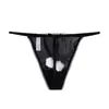 Nova Tanga Sexy de Cor Sólida Macia de Seda de Gelo para Mulheres de Cintura Baixa Sem Costura Divertida com Pom-Pom Fofa Calcinha T para Mulheres