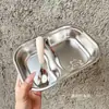 Plato de Cena Infantil de Acero Inoxidable de Grado Alimenticio Guardería Hogar Lonchera para Bebé Plato de Cena de Acero Inoxidable Anticaídas Múltiples Compartimentos Venta al por Mayor