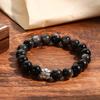 Pulsera tejida de piedra volcánica cuadrada de lava nueva transfronteriza para hombre, con cuentas de vidrio negro mate, pulsera ajustable