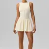 Vestido de Yoga Estilo Europeo y Americano con Cuello Alto, Ropa Interior Base Antiexposición para Correr al Aire Libre, Falda Línea A, Vestido de Tenis, Mono para Mujer