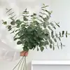 Planta artificial verde folha de eucalipto, flor artificial de folha de dinheiro com 3 pontas para decoração de casa e arranjos florais de casamento, folhas estilo floresta, disponível para vendas em live streaming
