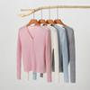 Novo Cardigã 100% Caxemira Pura para Mulheres, Versátil Casual Gola V Cor Sólida Tricotado com Costelas Jaqueta Suéter Slim