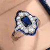 Anillo Azul Pavo Real con Colgante Hui Tan Diseño de Gota de Aceite Anillo para Dedo de Mujer Encaje Hueco Círculo Delgado Venta al por Mayor