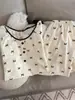 Pijama de Cuello Redondo con Lazo, Estilo Pequeño y Fragante para Mujer, Shorts de Manga Corta, Conjunto de Dos Piezas con Cuello Redondo, Ropa de Casa Estilo Perezoso para Niñas